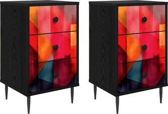 vidaXL Mesa De Noche Heesch 2 Uds. Roble Negro 36 X 33 X 61 Cm Vidaxl