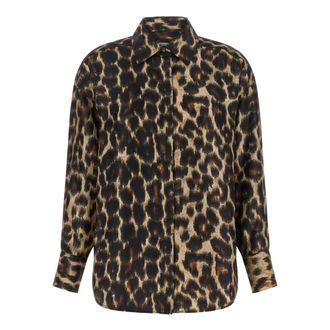 Alberto Biani Overhemden, Dames, Bruin, L, Jaguar Print Shirt