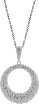 LuvMyJewelry Miravel Sterling Silver 0.01 Ct Diamond Textured Circle Pendant Necklace