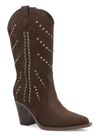 Mia Womens Morgann Pointed Toe Studded Western Boot In Chocolate