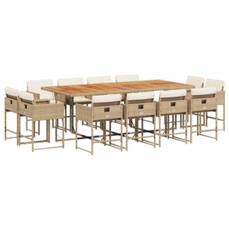 vidaXL Set da Pranzo da Giardino 13 pz con Cuscini Beige in Polyrattan - Vidaxl