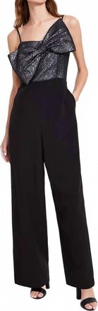 Anne Klein Oversized Bow Jacquard Jumpsuit In Black