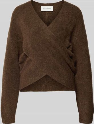 Moss Copenhagen Strickpullover in Wickel-Optik Modell Zinelle Hope in Dunkelbraun, Größe L/XL