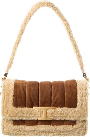 Tod's TodS T Timeless Suede & Shearling Shoulder Bag