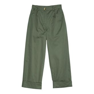 Twinset Twin-set Broek - Dames - Straight fit broeken - Groen - S - Katoen - Broeken
