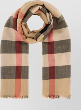 Burberry embroidered cashmere blend scarf with checked pattern