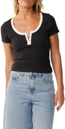 Rip Curl Retro Swell Lace-Up T-Shirt in Washed Black at Nordstrom, Size Xx-Small