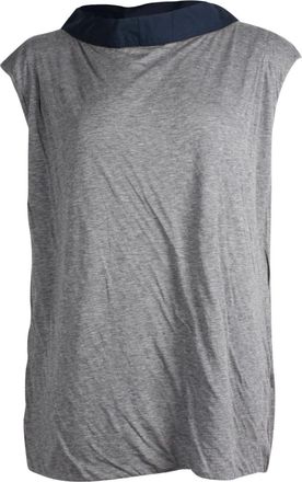Marni contrast-collar cap-sleeve T-shirt - women - Cotton - 44 - Grey