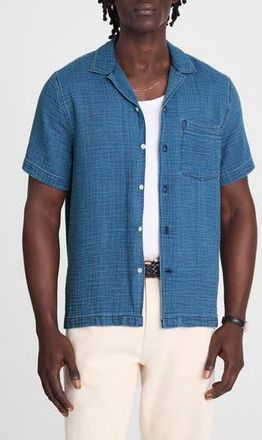 Madewell Indigo Dyed Short Sleeve Cotton Button-Up Shirt in Light Indigo Gauze at Nordstrom Rack, Size Xx-Large
