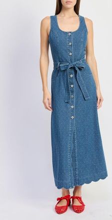 En Saison Heidi Polka Dot Denim Midi Dress in Medium Wash Denim at Nordstrom, Size X-Large