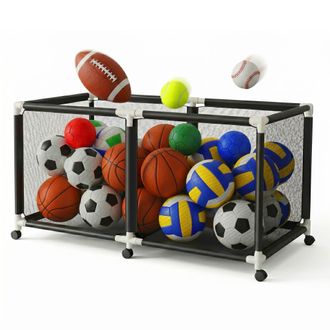 Relaxdays Relaxdays Carro Para Balones, 4 Ruedas Con Freno, 85 X 160 X 78 Cm, Para F&uacute;tbol, Baloncesto Y Voleibol, Negro