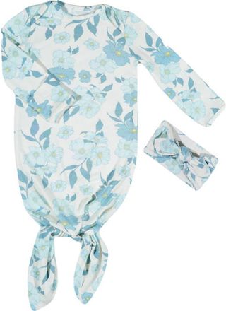 Everly Grey Long Sleeve Knotted Gown & Headwrap Set in Periwinkle at Nordstrom, Size 0-3M
