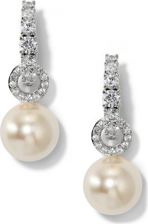 Nadri Imitation Pearl Door Knocker Drop Earrings in Rhodium at Nordstrom