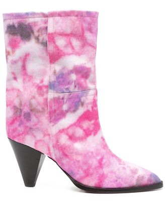 Isabel Marant 65mm Rouxa tie-dye print denim boots - Pink