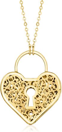 Ross-Simons Italian 10kt Yellow Gold Ricami Heart Locket Necklace