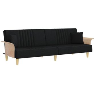 vidaXL Sofá cama con reposabrazos tela negro Vidaxl