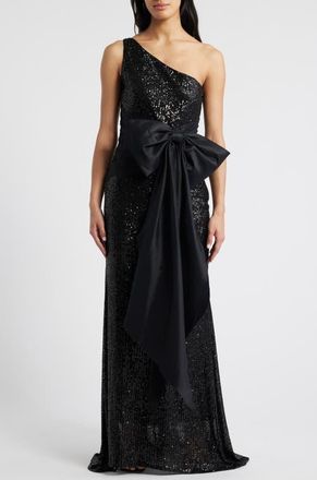 Eliza J One-Shoulder Sequin Gown in Black at Nordstrom, Size 12