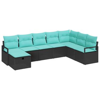 vidaXL Juego De Sof&aacute; Con Coj&iacute;n 8 Pcs Negro Rat&aacute;n Sint&eacute;tico Vidaxl