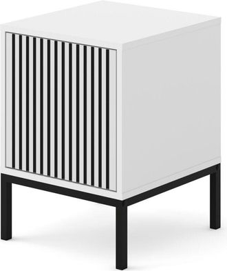 AC-D&eacute;co Mesita De Noche Ravenna F 41x40 Cm Contenedor Blanco Mate / Fresado Negro