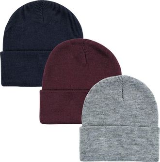 Hudson Baby Knitted Fold-Over Beanies in Navy Burgundy at Nordstrom