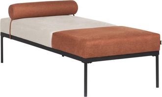 Beliani Beliani - Stylish Faux Linen Chaise Lounge Iron Black Legs Living Room Furniture Light Beige and Golden Brown Malmos