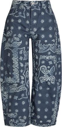Free People Good Luck Printed Barrel-leg Jeans - Blue - 27 (W27 / UK8-10 / S)
