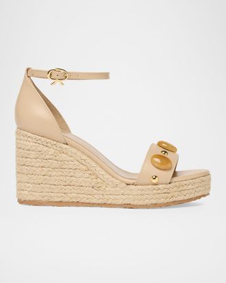Gianvito Rossi 70mm Embellished Leather Espadrille Wedge Sandals