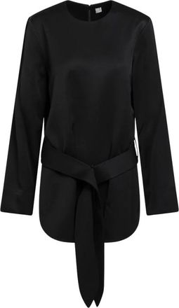 Toteme Geknoopte satijnen tuniek - Dames - Blouses - Zwart - M - Satijn - Overhemden