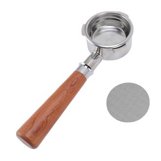 OEM Portafiltro Sin Fondo De 58 Mm Con 3 Orejas Para Petrus, Con Cesta De Acero Inoxidable Y Mango De Madera