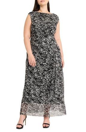 Maggy London Abstract Print Side Ruched Dress in Ivory/black at Nordstrom Rack, Size 14W