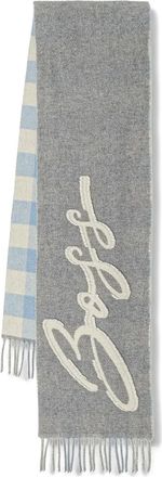 BOSS Sciarpa con frange e logo ricamato - Grigio