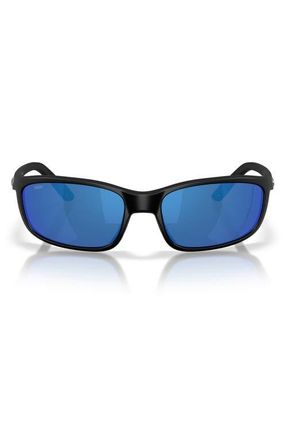 Costa Brine II 59mm Polarized Rectangular Sunglasses in Matte Black /Blue Mirror at Nordstrom