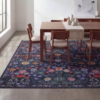 Jonathan Y Designs Primrose Art Nouveau Floral Border Non-Slip Machine-Washable Area Rug in Green/pink at Nordstrom, Size 3Ft 0In X 5Ft 0In
