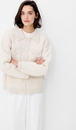 French Connection Womens Cream Boucle Long Sleeve Shirt-Style Knit Jacket - Size X-Large