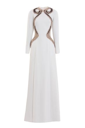 Saiid Kobeisy Ivory Crepe Gown With Intricate Metallic Embroidery And Sheer Details