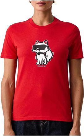 Karl Lagerfeld Ikon Sketch Choupette T-shirt - Dames - T-shirts - Rood - L - Katoen - Tops