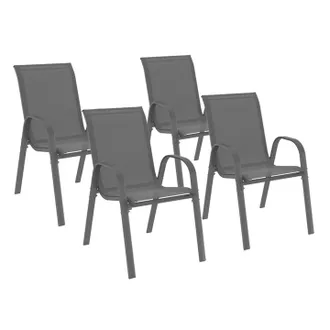 IDMarket Idmarket - Set Di 4 Sedie Impilabili In Metallo E Textilene Grigio Antracite Lyma