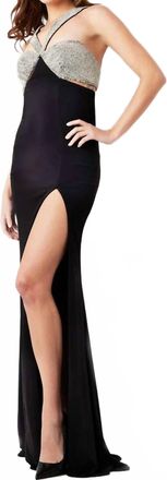 Jovani Long Fitted Formal High Slit Dress In Black