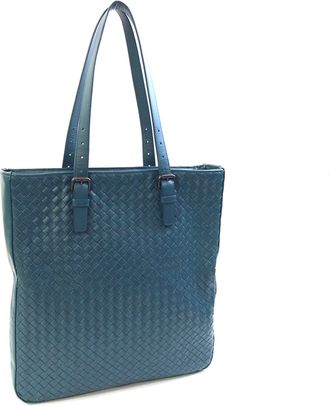 Bottega Veneta Intrecciato Navy Leather Tote Bag (Pre-Owned)