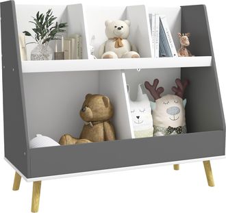 HOMCOM Kids Storage Shelf with 5 Compartments - Anti-Tip Device - Grey | TJ Hughes