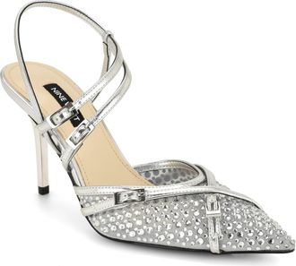 Nine West Pertee Crystal Embellished Ankle Strap Pump in Silver at Nordstrom, Size 10.5