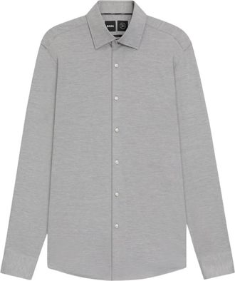HUGO BOSS Slim Fit Flanellen Overhemd met Stretch - Heren - Casual Overhemden - Grijs - 4XL - Polyester - Overhemden