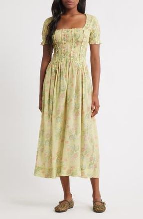 Damson Madder Raphaela Floral Midi Dress in Olive at Nordstrom Rack, Size 16 Us / 20 Uk