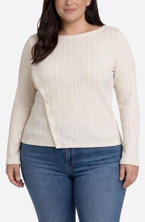 Liverpool L.A. Side Button Boat Neck Knit Top in Bone at Nordstrom, Size 3X