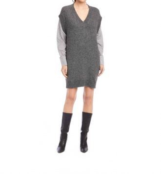 Fifteen Twenty Sally Mixed Media Dress In Dark Heather Gray