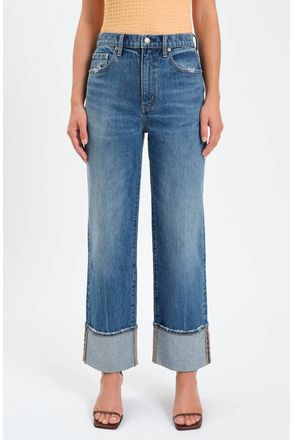 Daze Eastside High Waist Cuff Crop Straight Leg Jeans In Med Wash