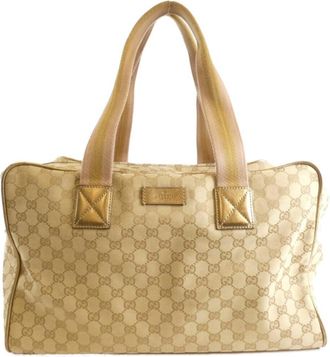 Gucci Beige Gold Gg Canvas Boston Bag (Pre-Owned)