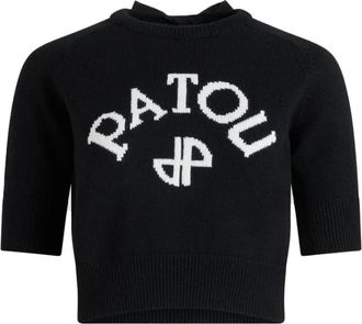 Patou Round-neck Knitwear, female, Black, XS, Cropped Inatarsia Top