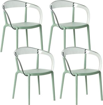 Beliani Conjunto De 4 Sillas De Jard&iacute;n De Pl&aacute;stico Material Sint&eacute;tico Para Interior Y Exterior Con Reposabrazos Comedor Verde Malevizi