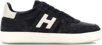 Hogan Black Low-Top Suede Texture Contrast Sneakers